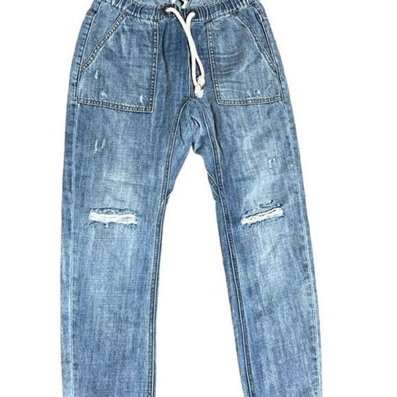 One Teaspoon Denim Joggers Boyfriend Fit Distressed Drawstring Waist X Small - Picture 1 of 4